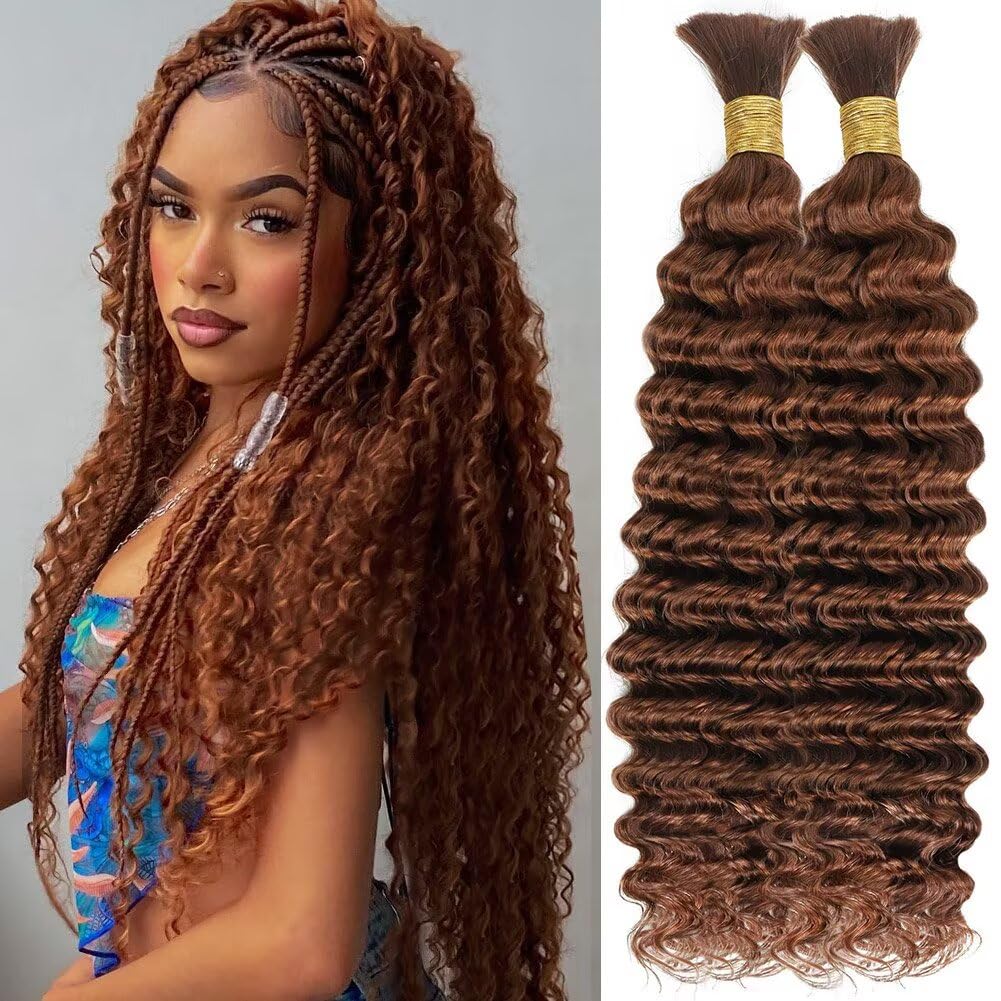 Human Braiding Hair for Boho Braids 16 Inch Auburn Brown Curly