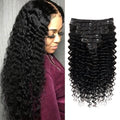Deep Wave Clip in Hair Extensions 24in Natural Black - Real Human Hair