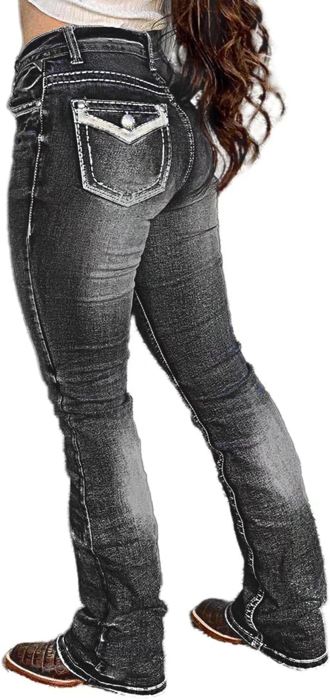 Flamingals Boot Cut Jeans for Women with Tummy Control Design