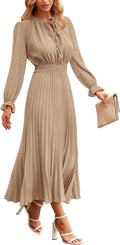 Women's Swiss Dot Pleated Midi Dress - Flowy V Neck Midi