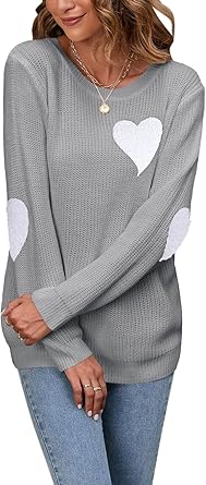Cute Heart Pattern Elbow Patchwork Sweater for Women