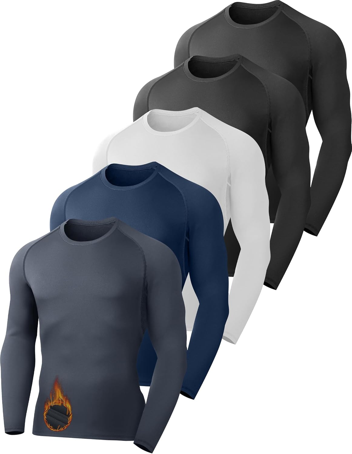 5 Pack Thermal Compression Shirts for Men - Fleece Lined Gear