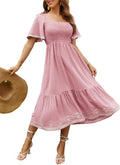 Glamaker Smocked Square Neck A Line Maxi Dress - Flowy (Style QVS1)