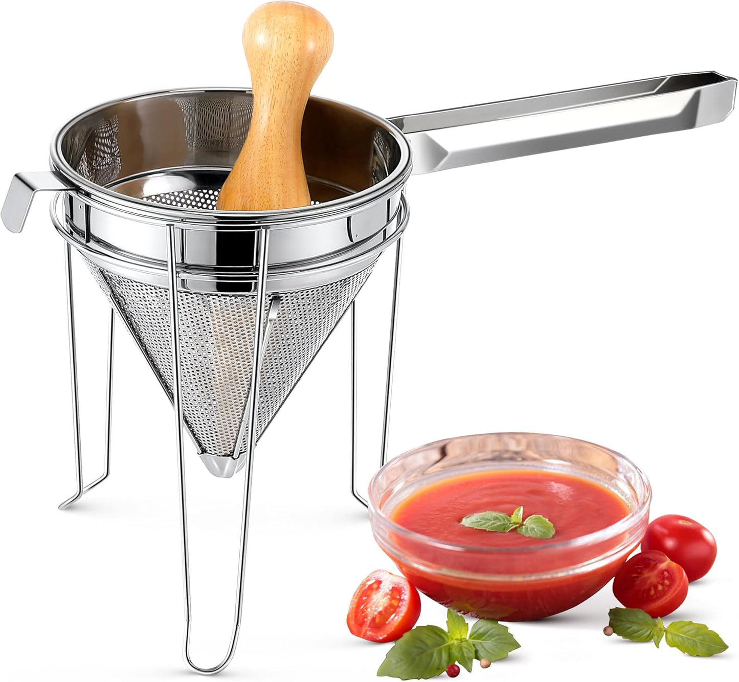 Feekoon Stainless Steel Chinois Strainer Set for Canning Needs