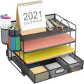 Marbrasse Desk Organizer: 4 Trays + Drawer for Home Office