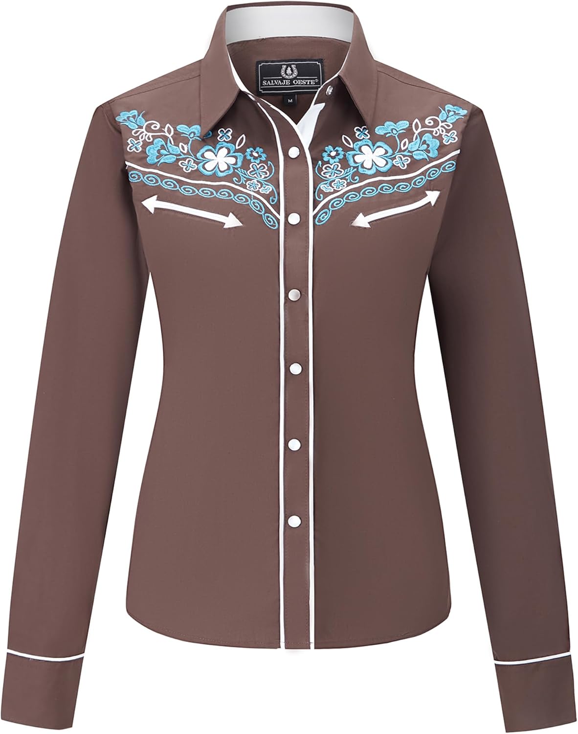 Embroidered Western Cowboy Snap Front Long Sleeve Shirt