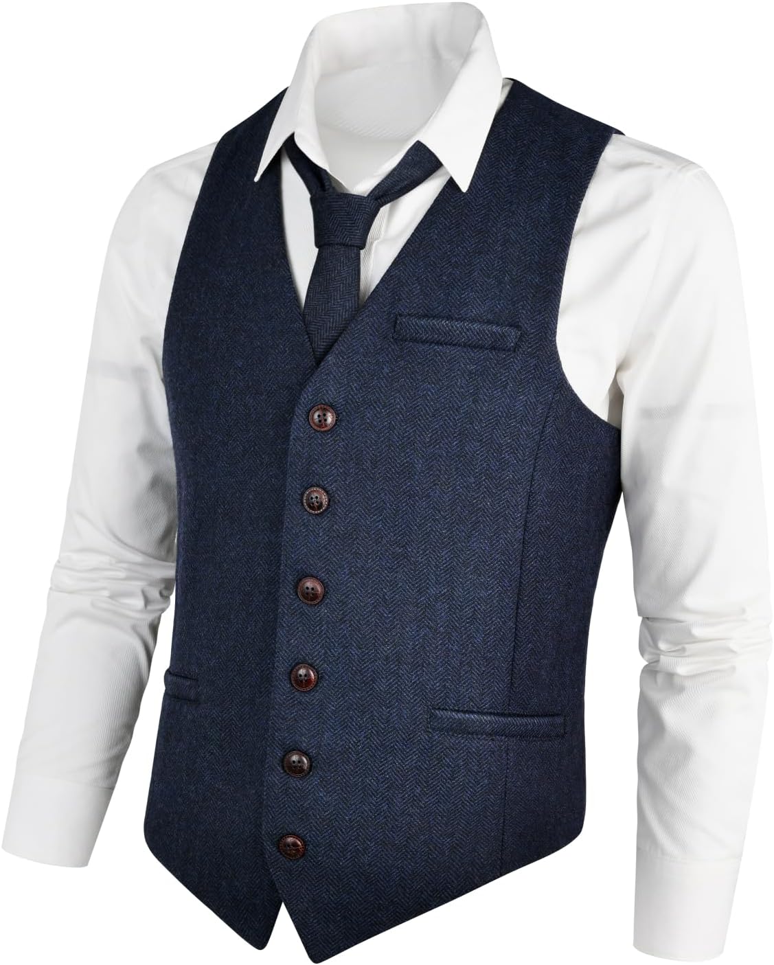 VOBOOM Men's Slim Fit Herringbone Tweed Suits Vest for Style