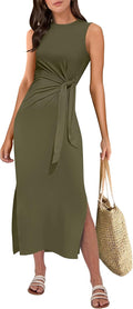 Womens Summer Casual Sleeveless T Shirt Midi Dress for Vacation