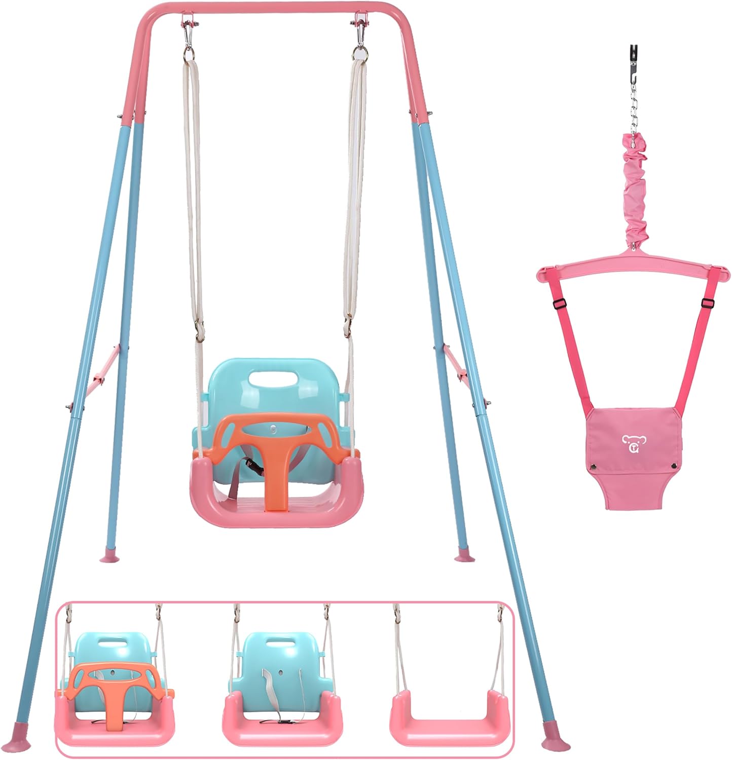 Versatile 2-in-1 Toddler Swing Set! Ages 6M-10Y, Easy Assembly, Pink