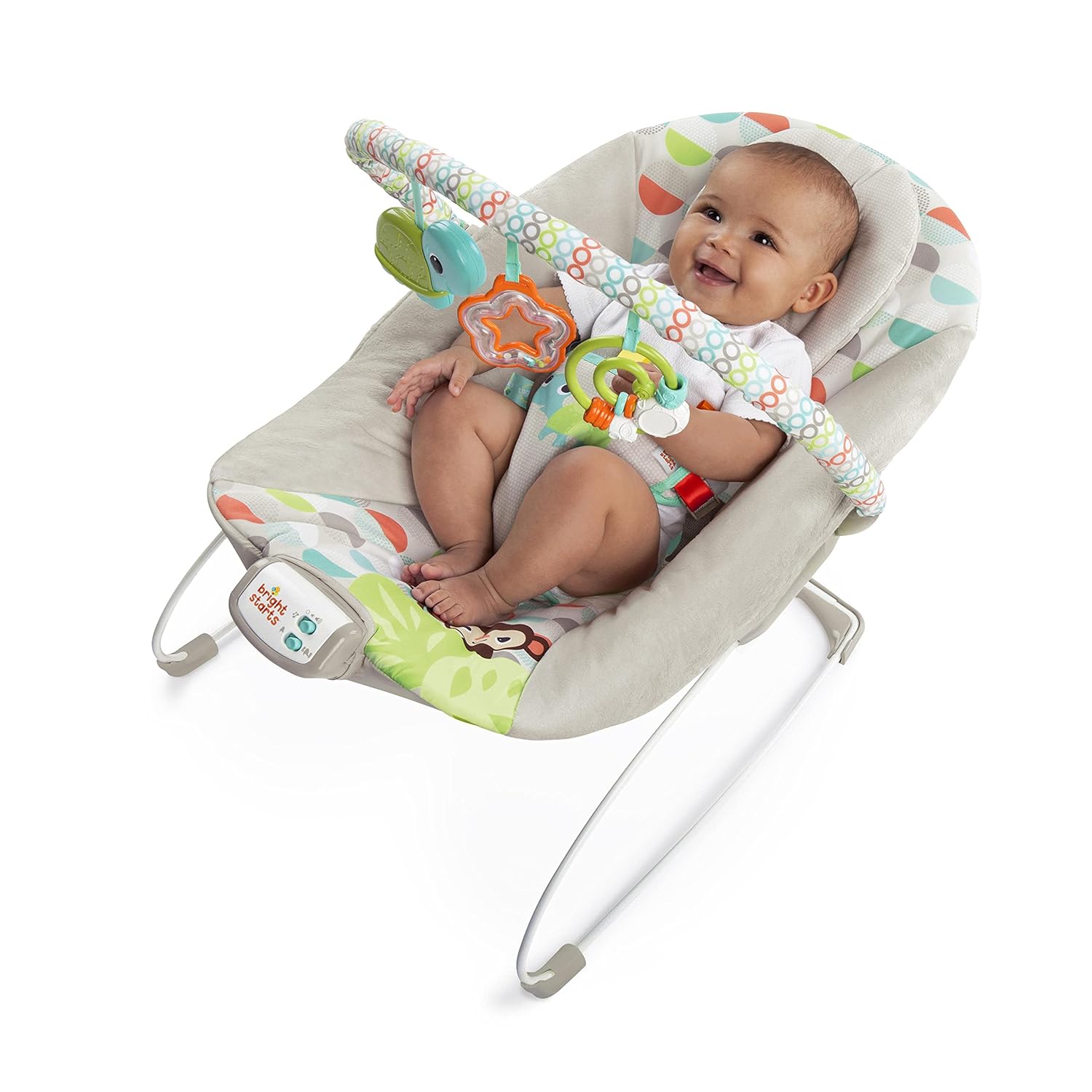 Happy Safari Baby Bouncer - Soothing Vibrations, Taggies, Music - 0-6 Months