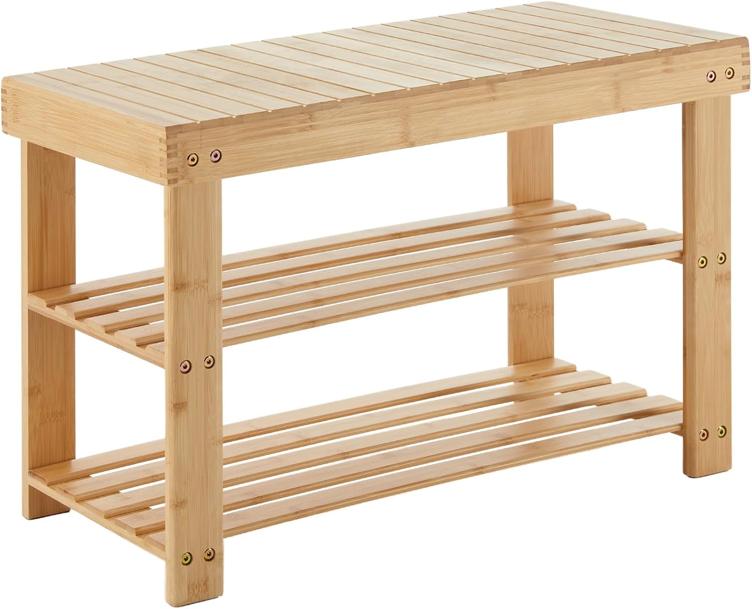 Sweetcrispy 3-Tier Bamboo Shoe Rack Bench for Entryway Storage