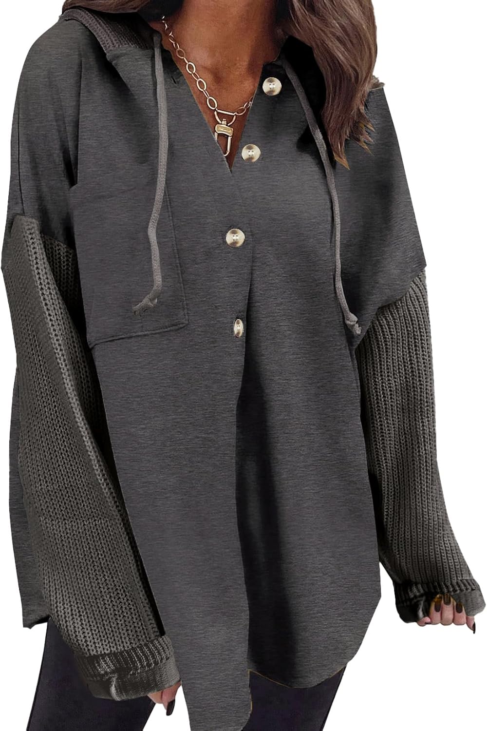 SHEWIN Oversized Sweatshirt for Women - Cozy Button Hooded Style