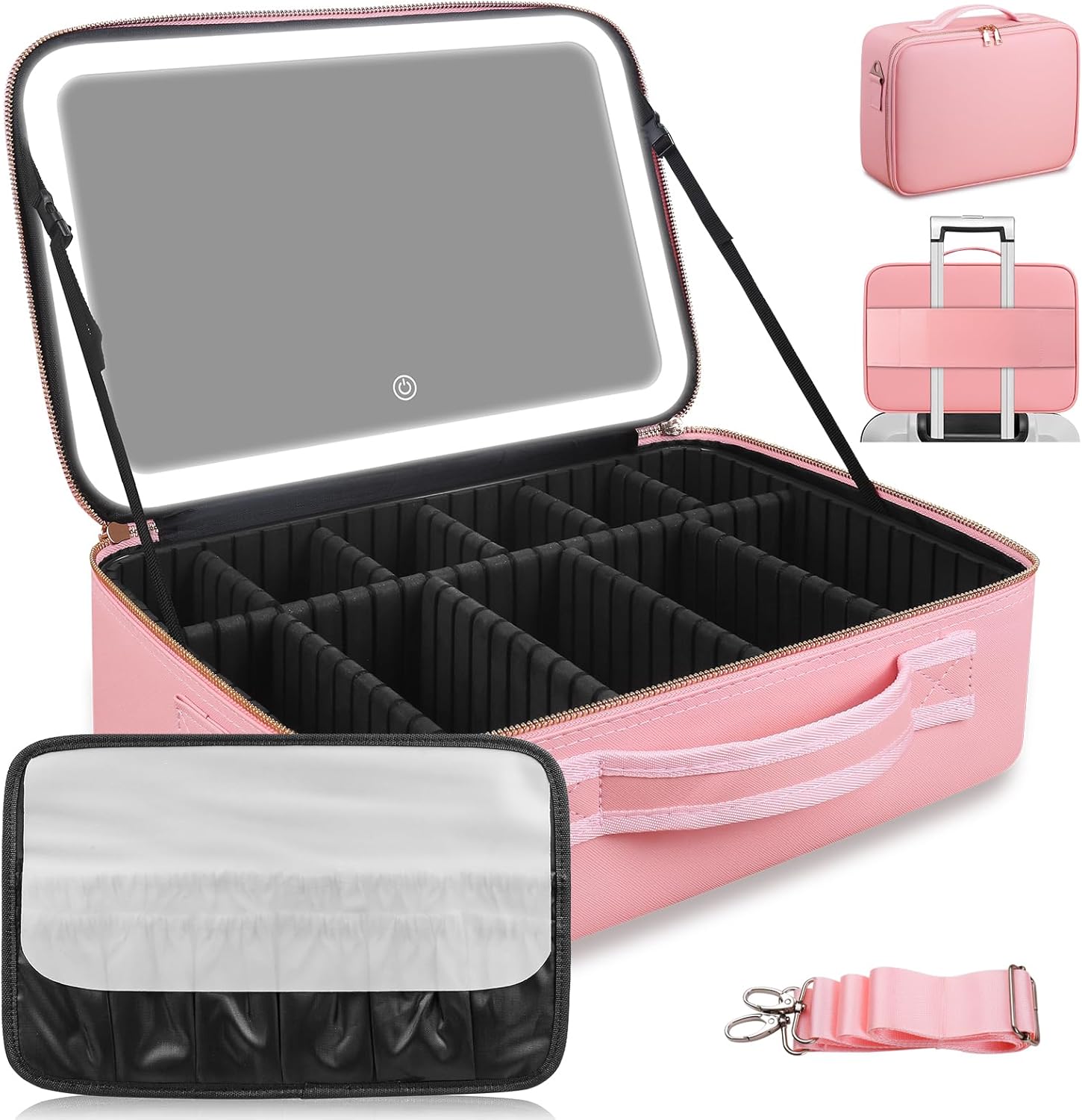 Large Capacity Makeup Bag with LED Mirror for Professionals