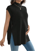 Maternity Turtleneck Sweater Vest Tops - Comfortable Split Hem Knit
