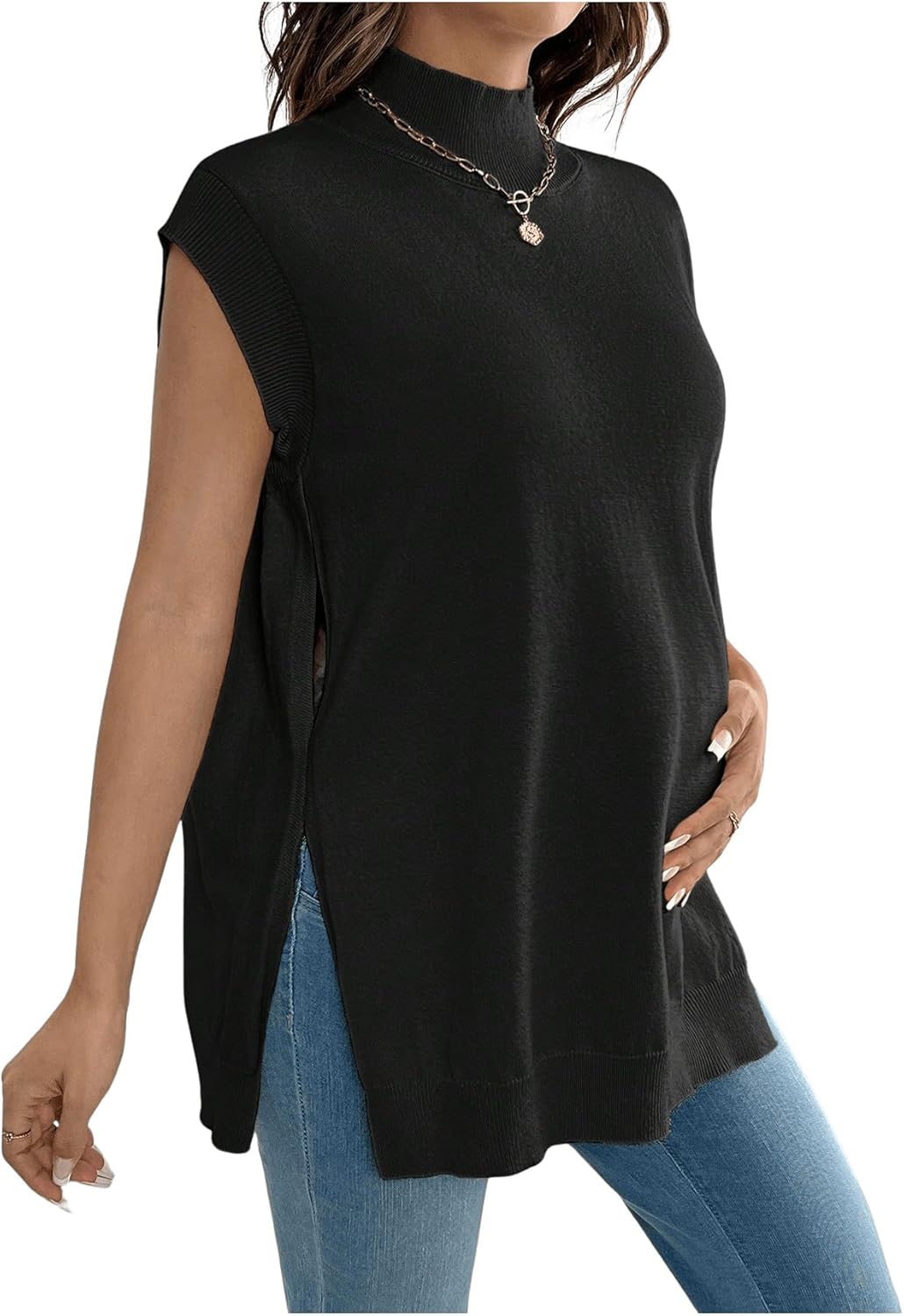 MakeMeChic Women's Maternity Turtleneck Sweater Vest for Comfort