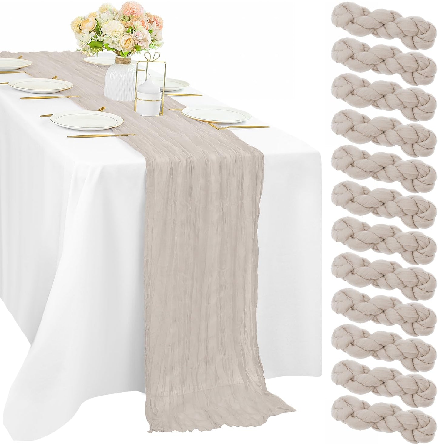 12 Pcs Cheesecloth Table Runner for Rustic Wedding Decor