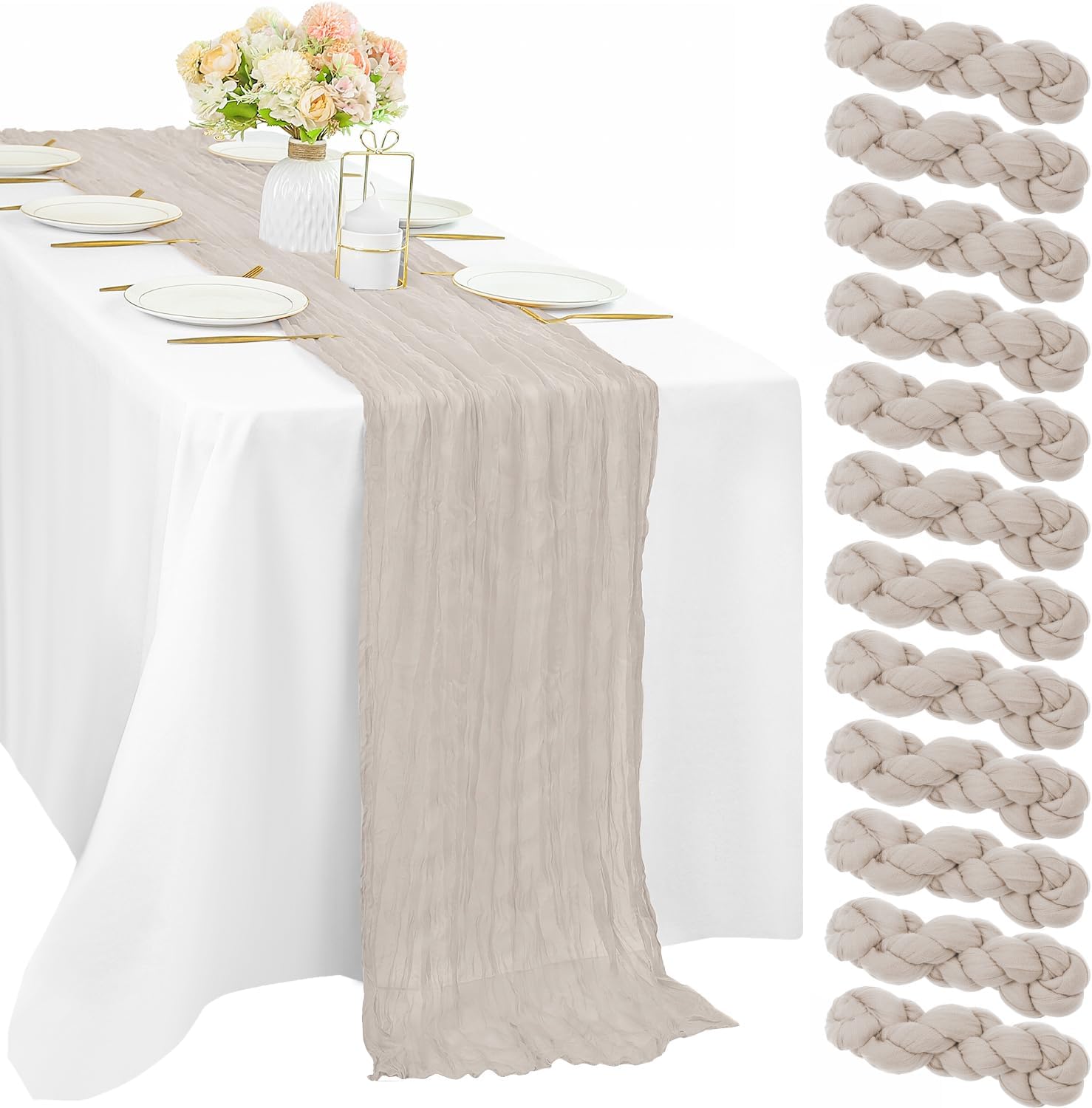 12 Pcs Cheesecloth Table Runner for Rustic Wedding Decor