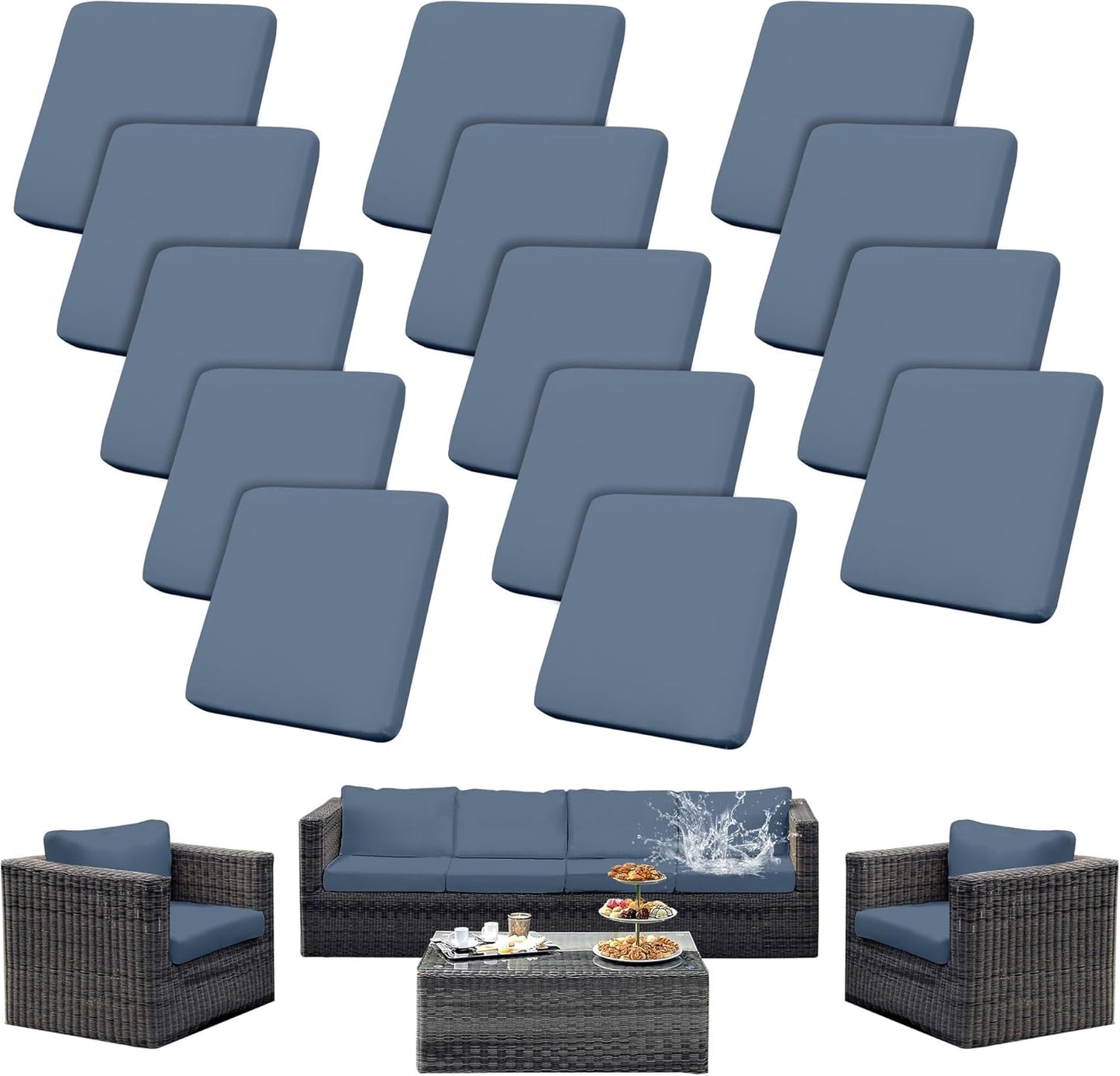 14Pcs Waterproof Patio Cushion Covers for Outdoor Furniture