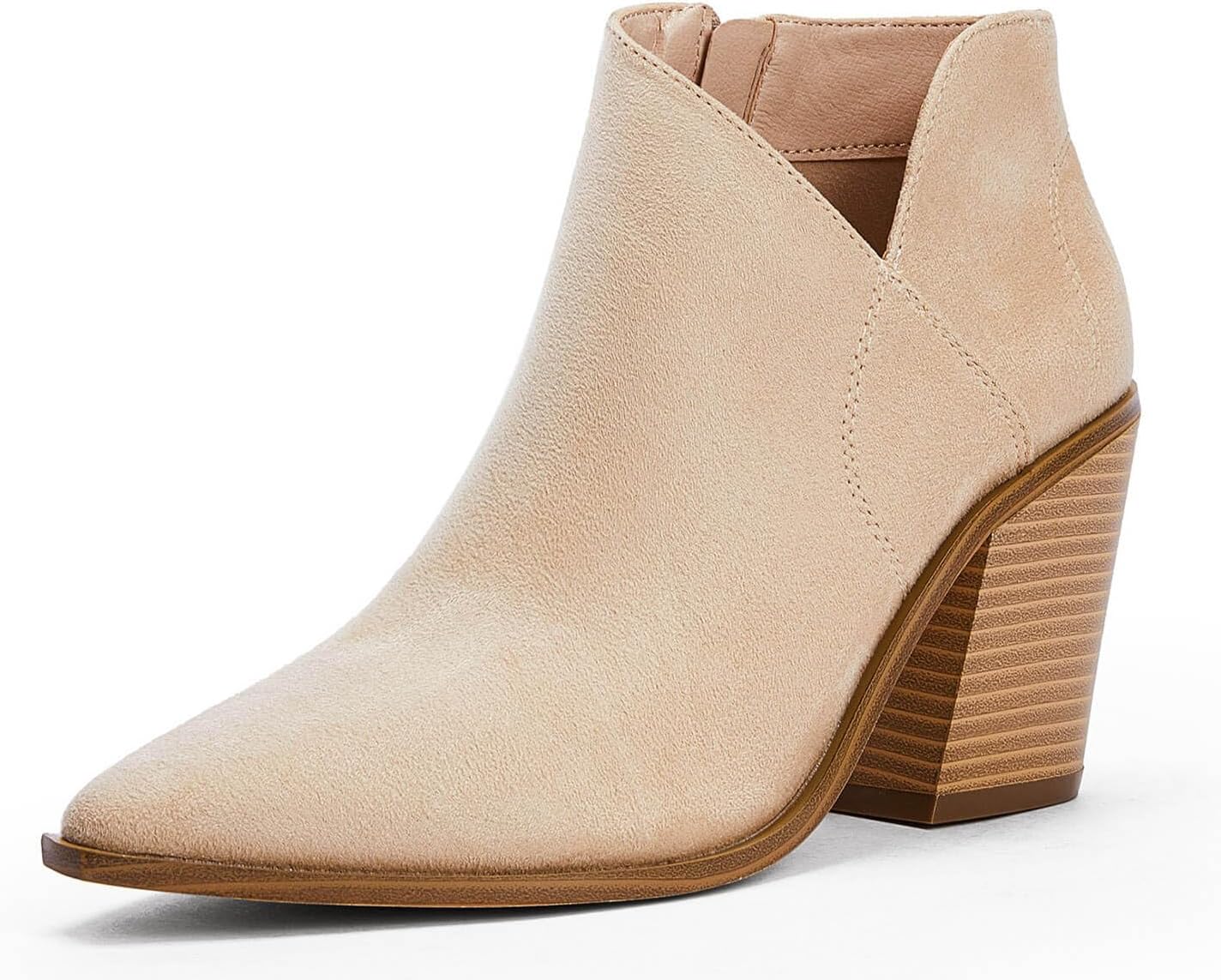 Womens Pointed Toe Ankle Boots with Chunky Heel for Fall