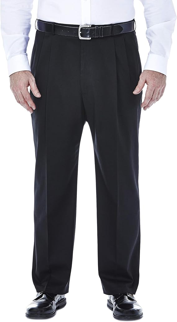 Haggar Men's Premium No Iron Khaki Classic Fit Pleat Front Pants