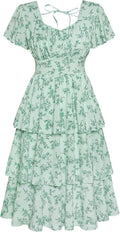 Belle Poque Square Neck Tiered Ruffle Midi Dress - Flattering Fit