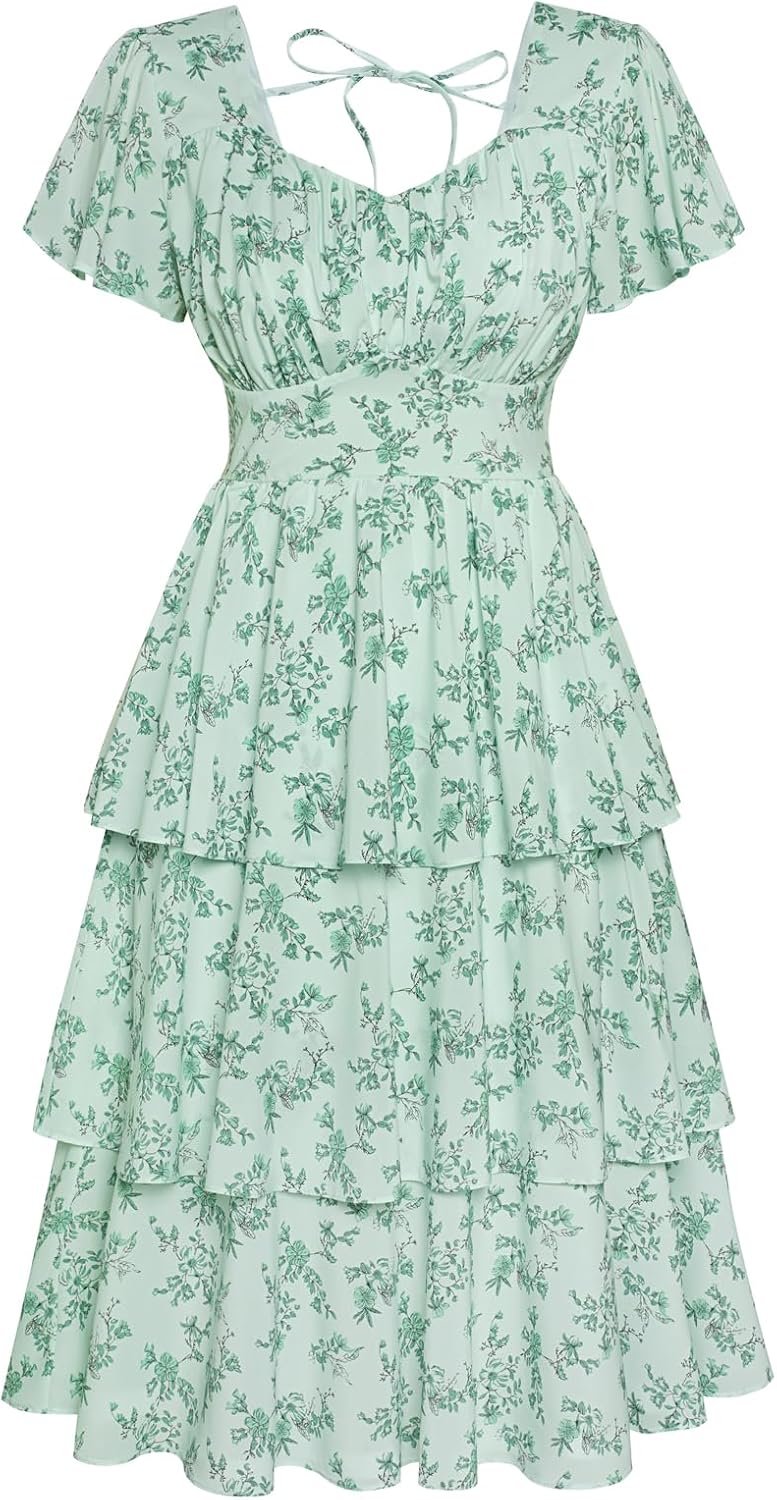 Belle Poque Women's Square Neck Tiered Ruffle Dress for Summer