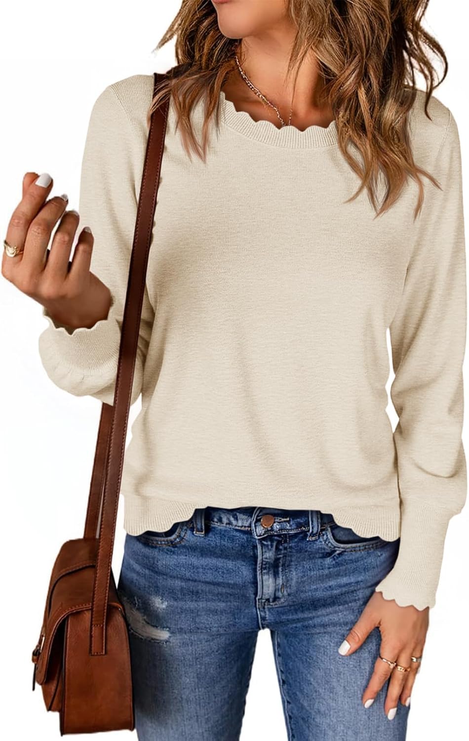 Cicy Bell Womens Crew Neck Long Sleeve Sweater for Fall Style