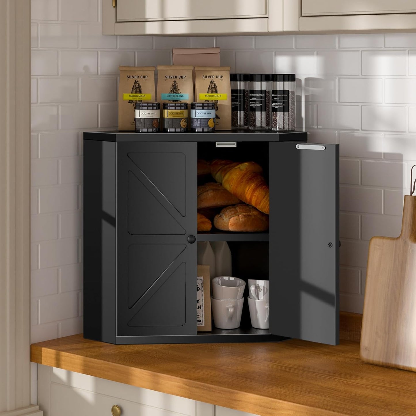 Corner Bread Box for Kitchen Countertop - Large Capacity Storage