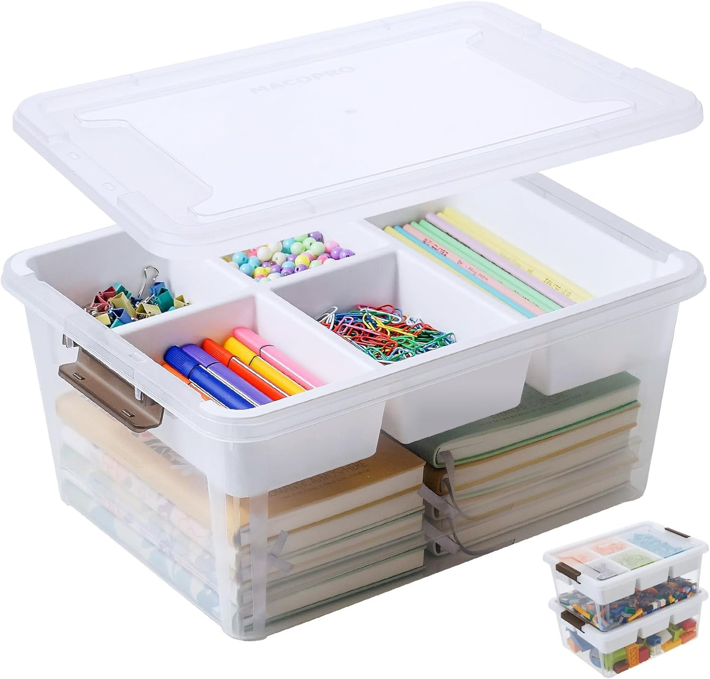 17 QT Plastic Storage Box with Removable Tray for Organizing