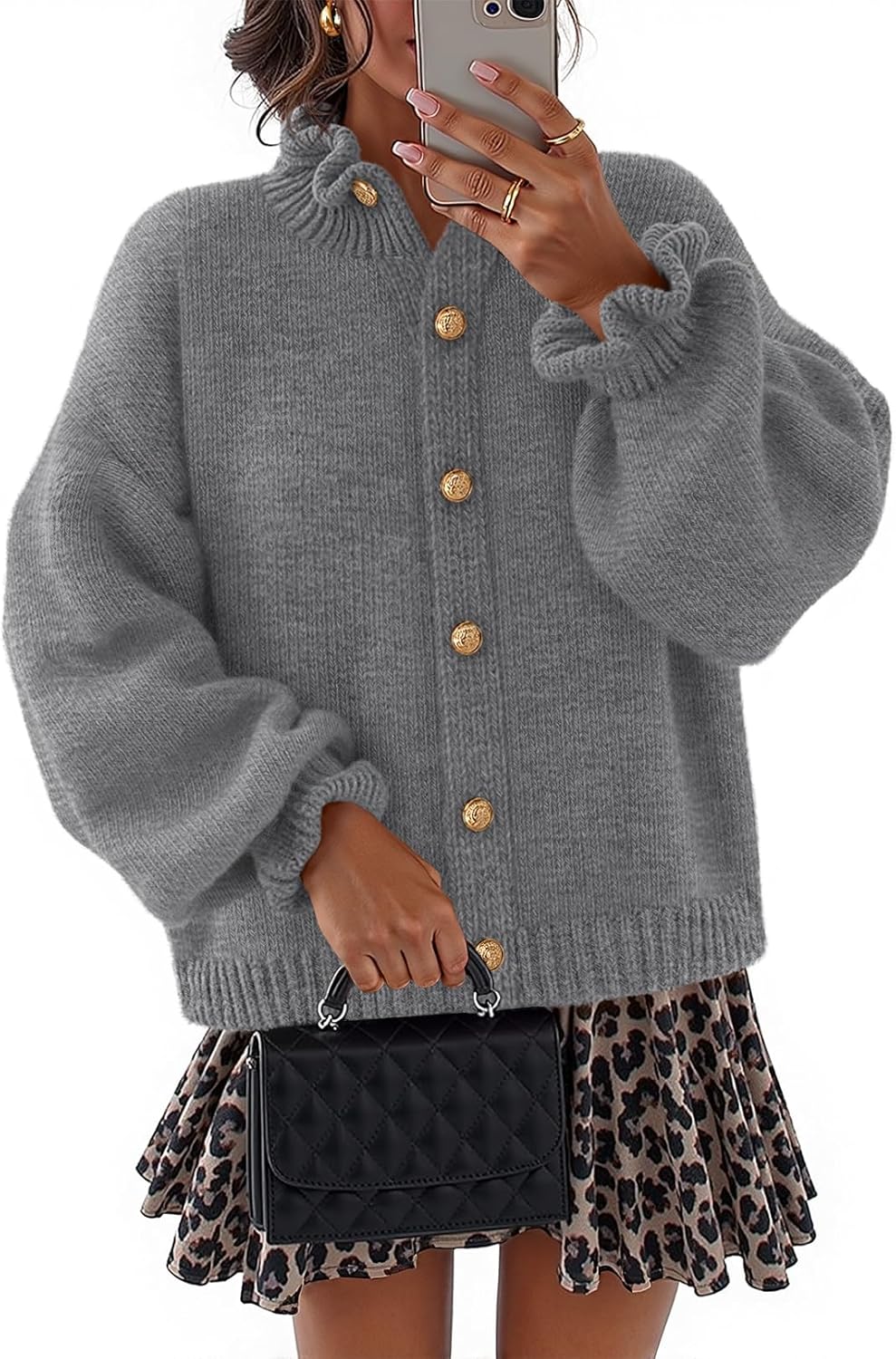 MEROKEETY Women's Trendy Ruffle Button Down Cardigan Sweater