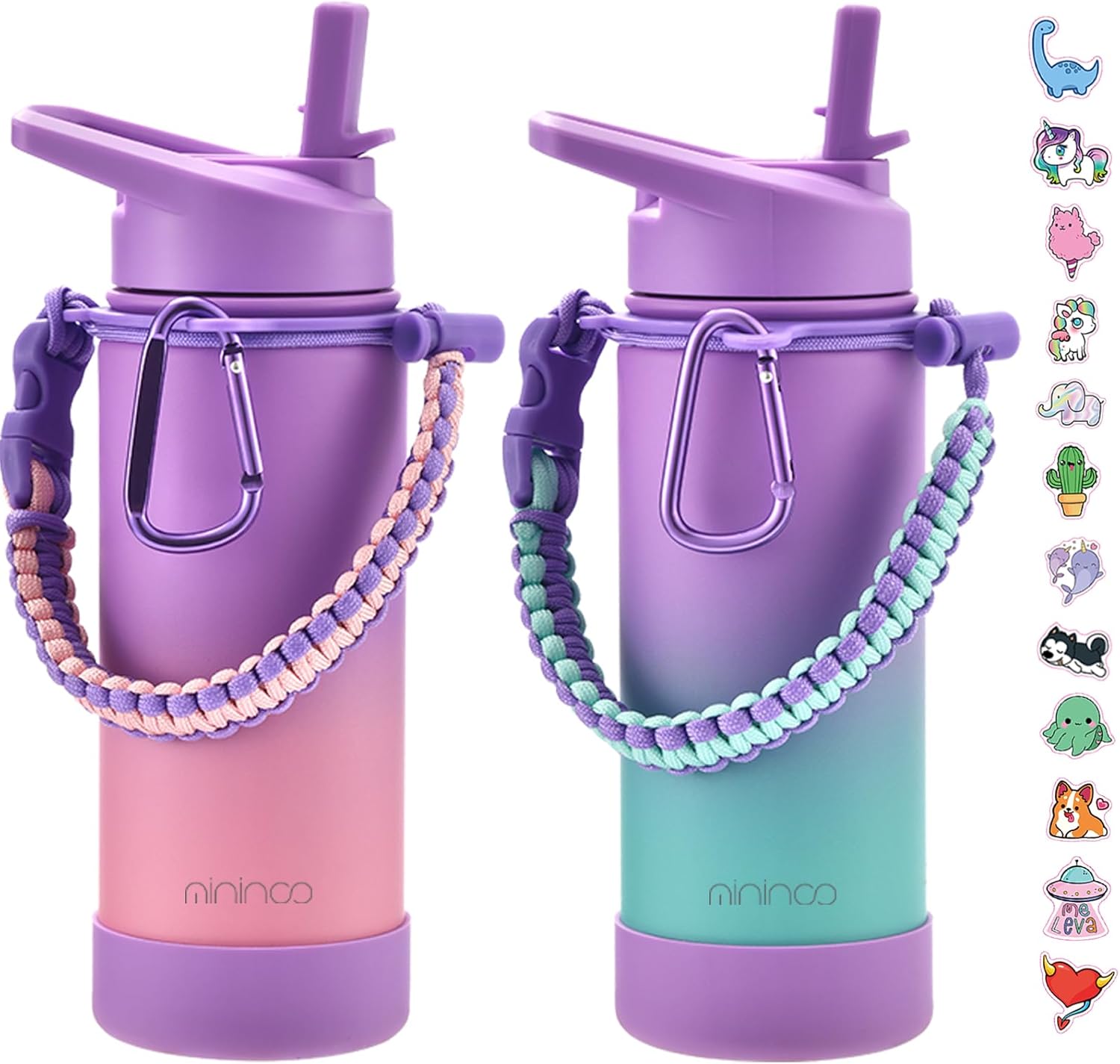 Mininoo Girls Water Bottle for School - 16oz Insulated Design