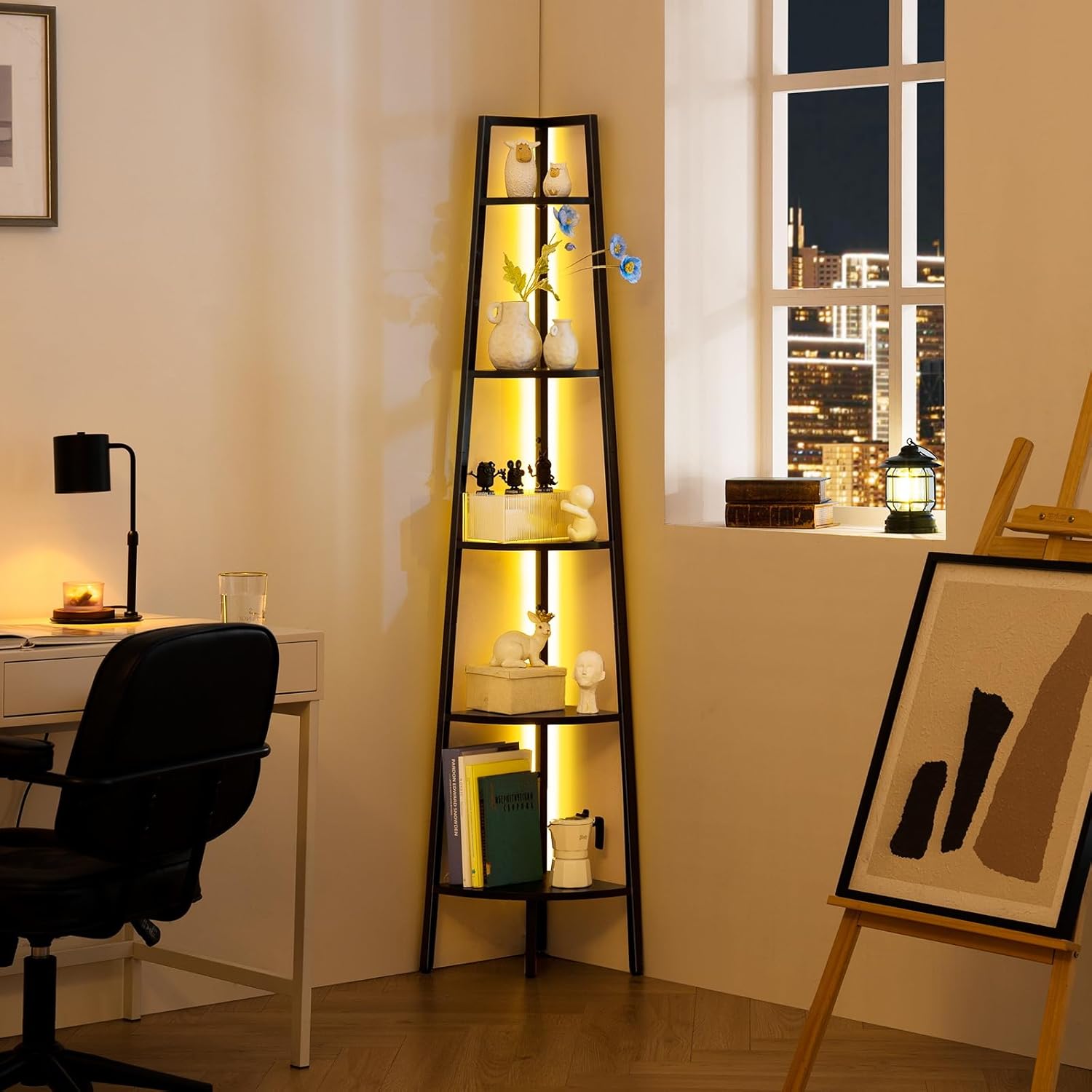 Yoobure Corner Shelf Stand with LED Lights for Stylish Storage