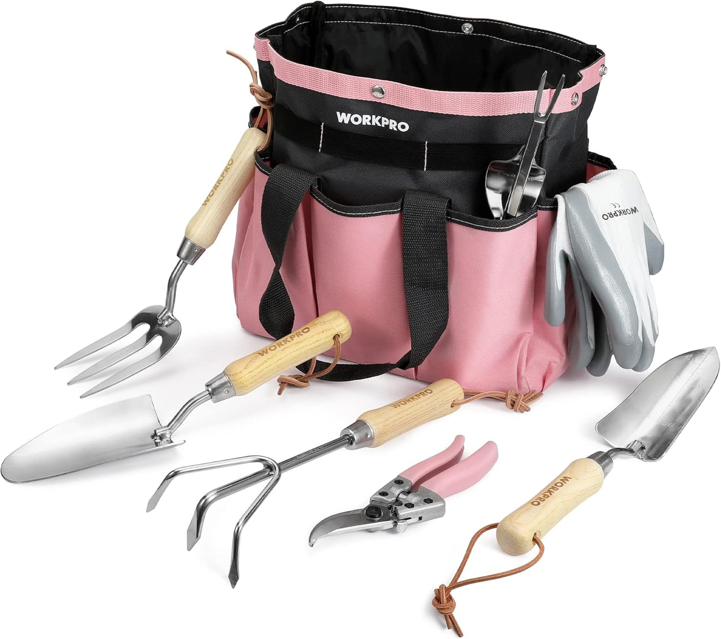 WORKPRO 8-Piece Pink Garden Tool Set for Gardening Enthusiasts