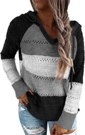 Womens Striped Color Block Hoodies V Neck Knit Sweater - Comfortable
