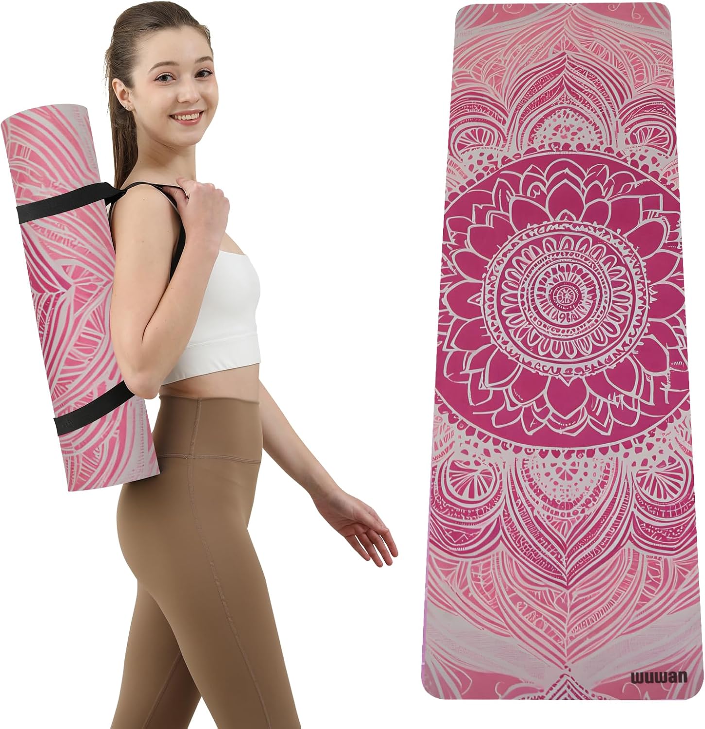 WUWAN Non Slip Yoga Mat 6mm Thick - Portable Fitness Mat for Women & Men
