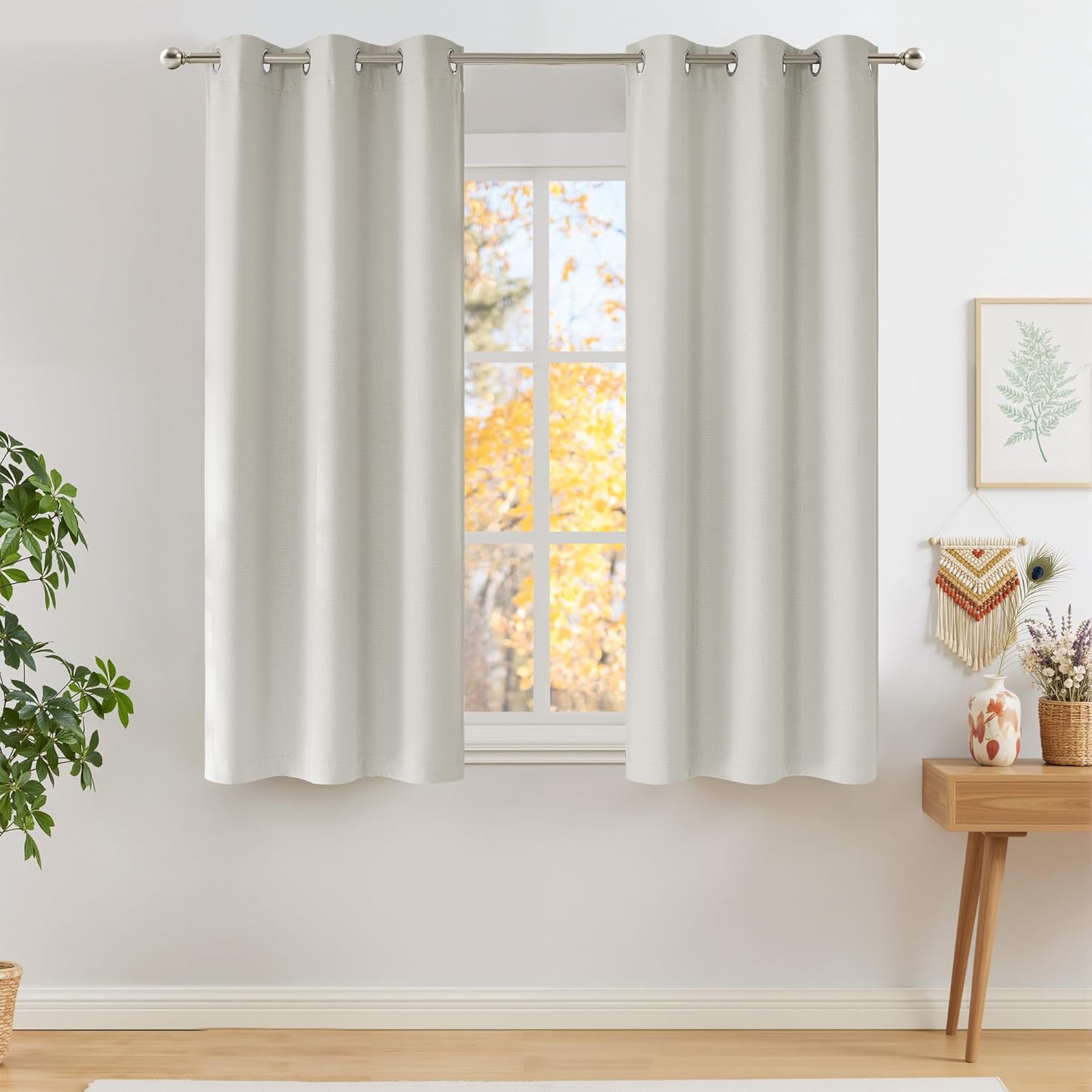NICETOWN Short Faux Linen Natural Blackout Curtains for Home