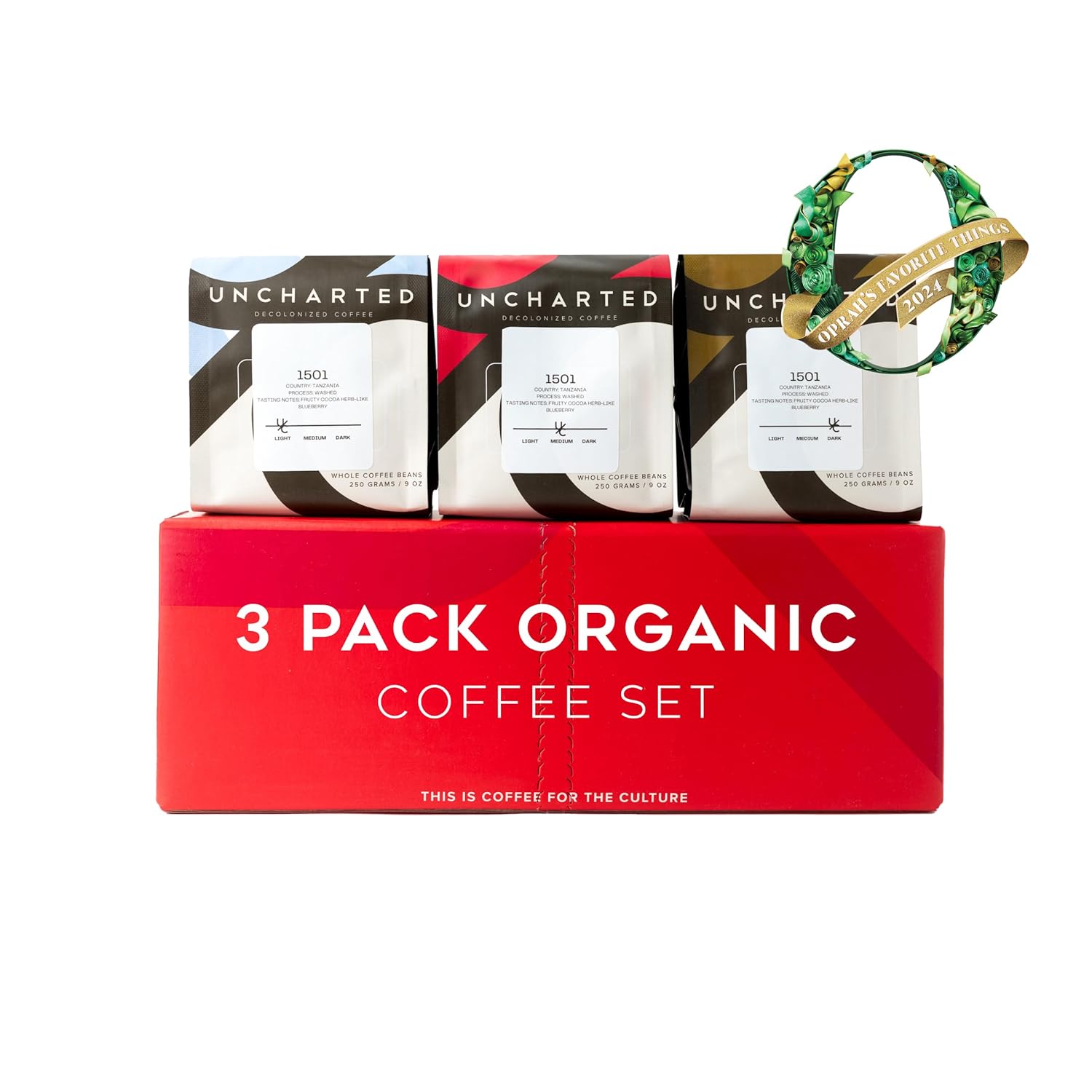 Organic Coffee Gift Box Trio, 3 Roasts, 9 oz each