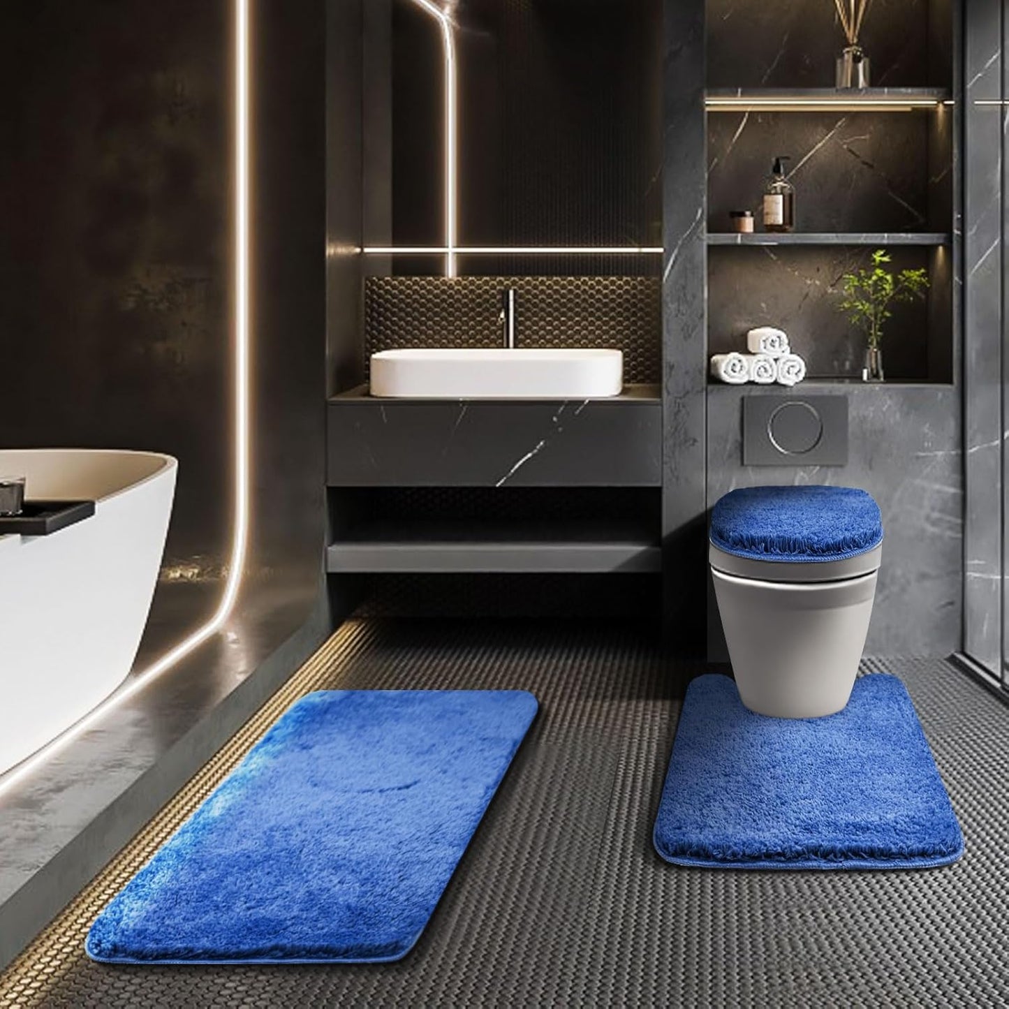 Bathroom Rugs Sets 3 Piece with Adjustable Toilet Seat Cover