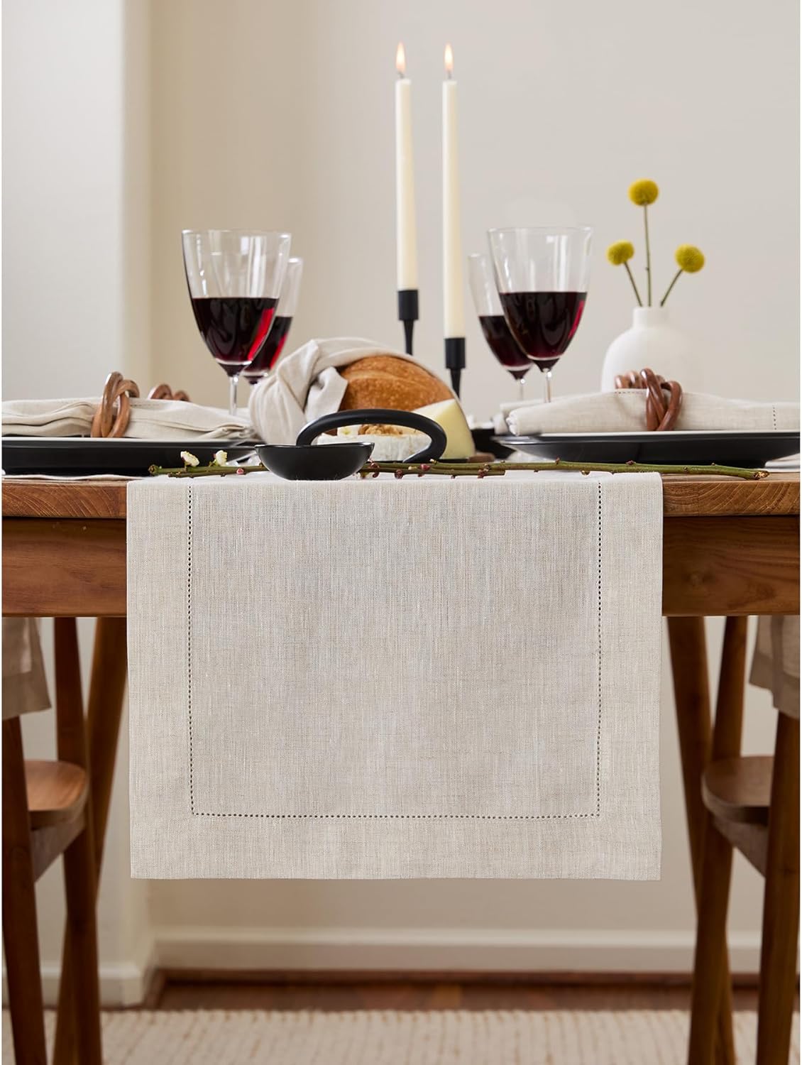 Pure Linen Light Natural Table Runner for Elegant Dining Decor