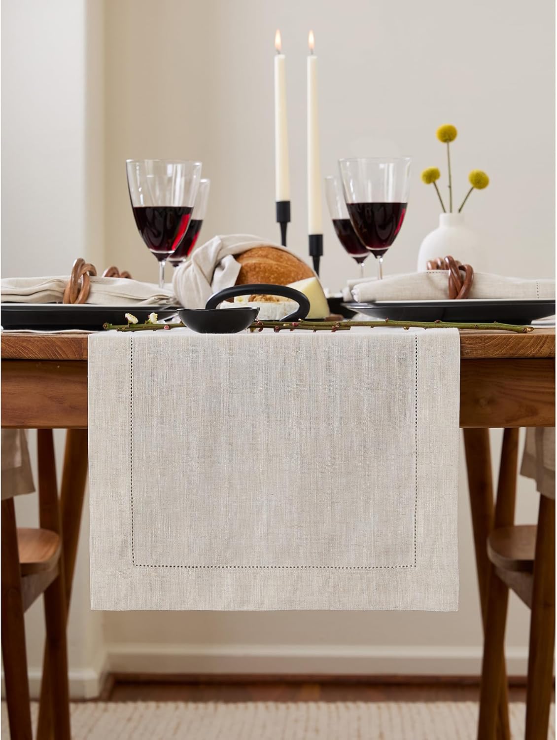 Elegant 100% Pure Linen Light Natural Table Runner for Thanksgiving