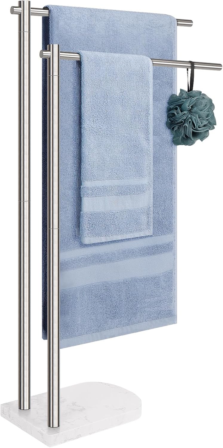 Livabber 2-Tier Towel Rack with Marble Base for Modern Bathrooms