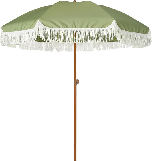 7ft Patio Umbrella with Fringe for Stylish Outdoor Shade