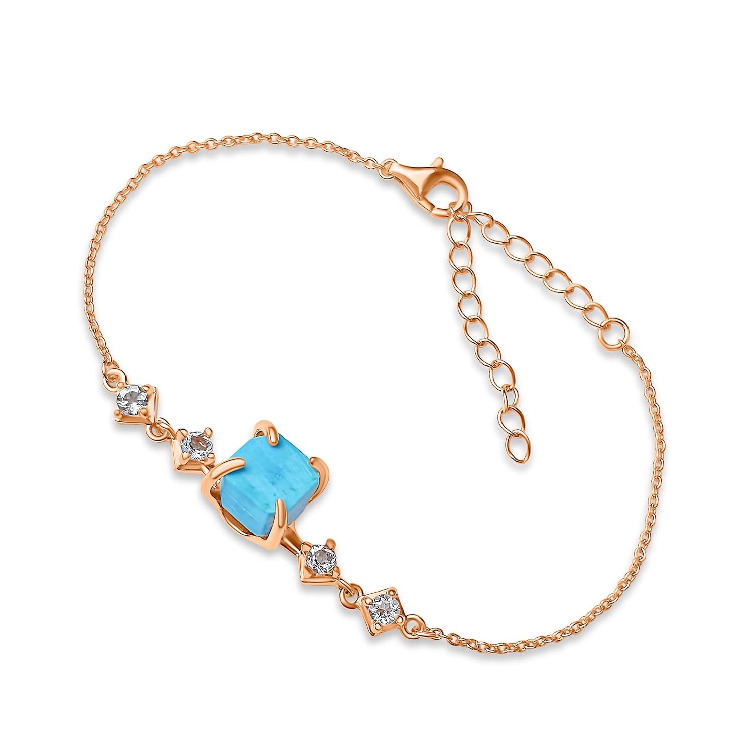 Raw Turquoise Crystal Chain Bracelet for December Birthstone Gifts