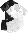 Ekouaer Silk Satin Pajama Set - Soft Short Sleeve Button Down Set