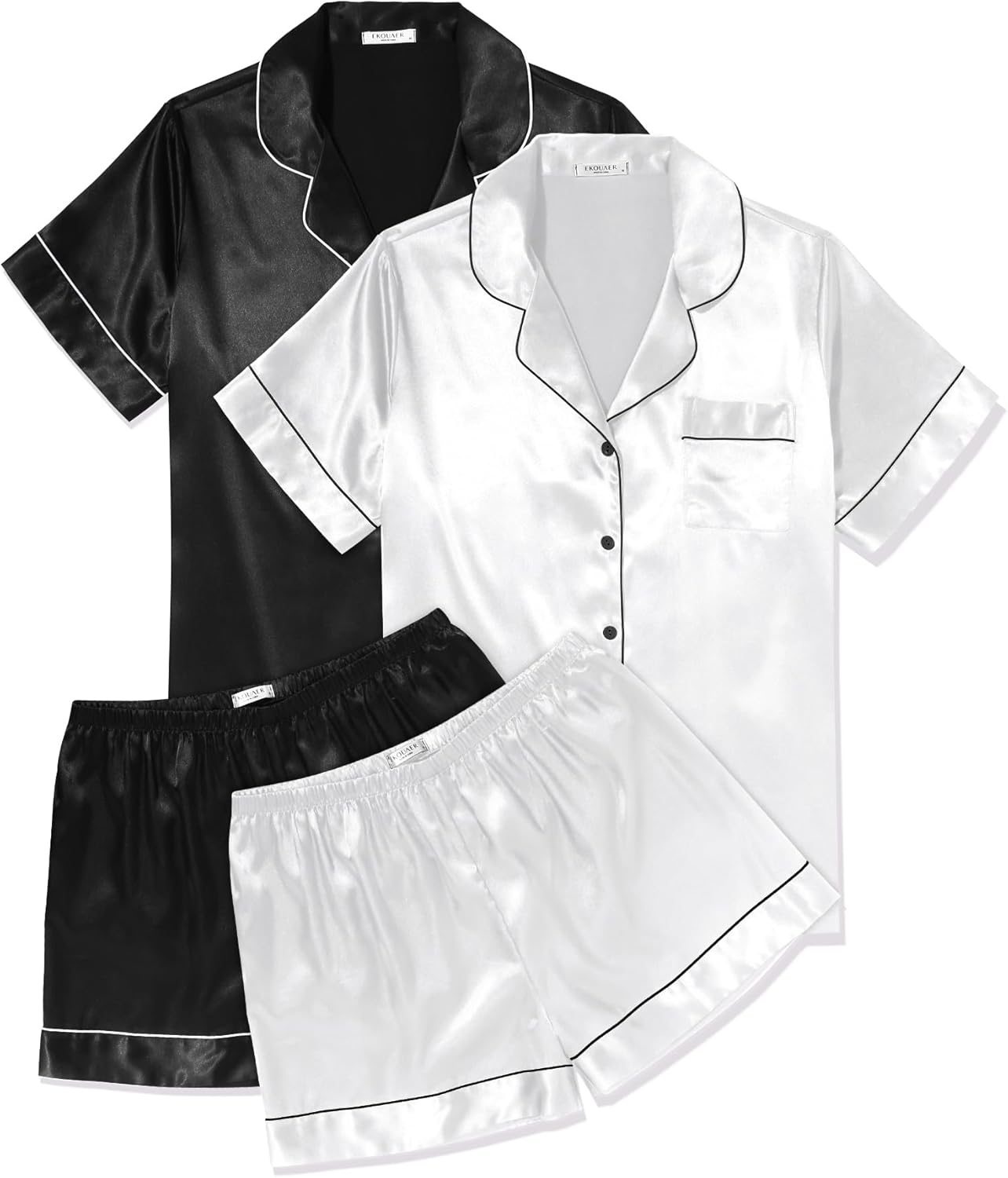 Ekouaer 2 Pack Pajama Sets for Women Silk Satin Sleepwear