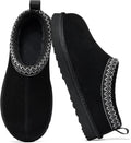 Genuine Suede Fuzzy Slippers for Women Winter Warm Mini Boots - Cozy