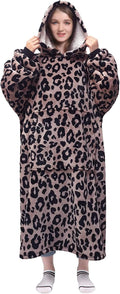Wearable Blanket Sweatshirt Sherpa Hoodie - Oversized Cozy Leopard