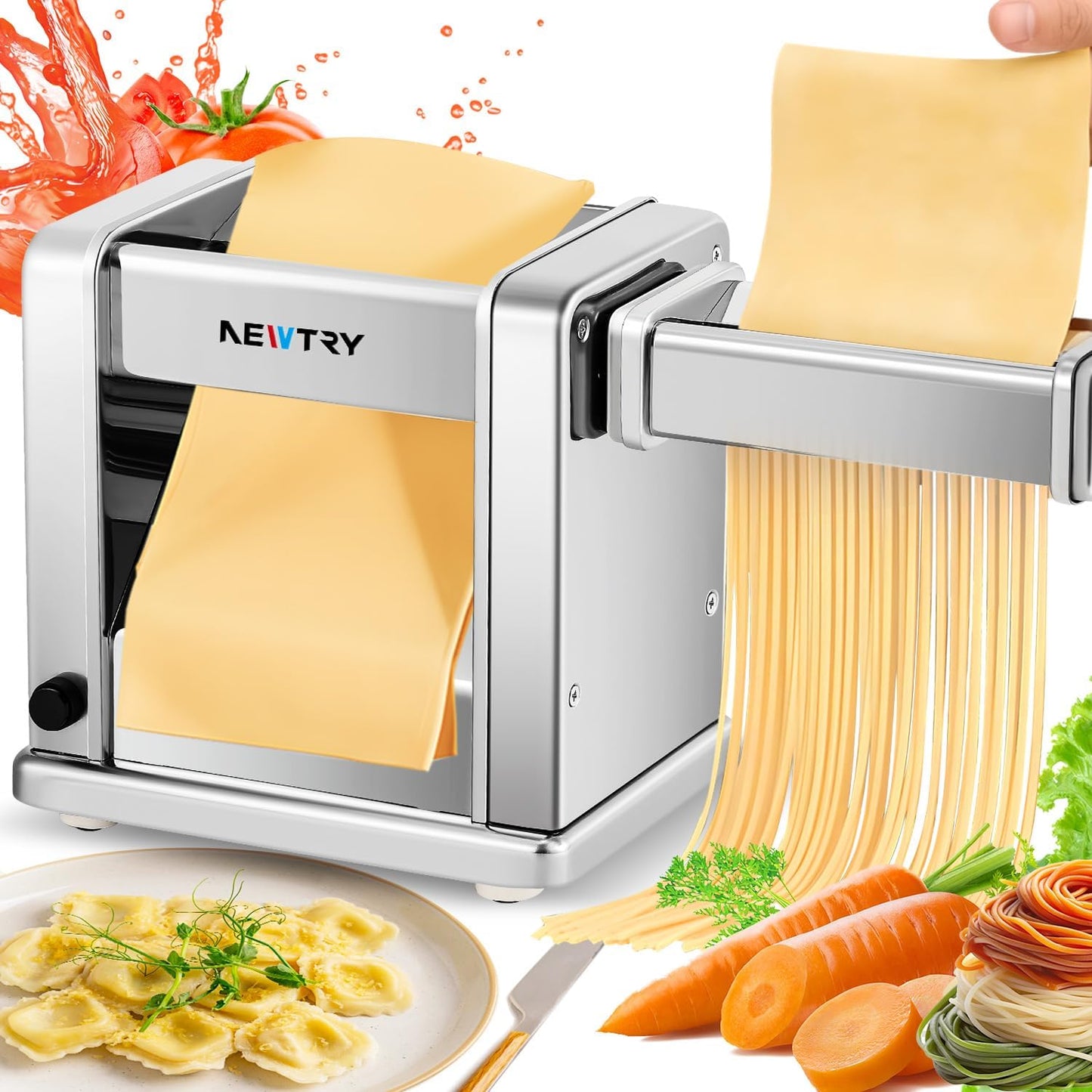 NEWTRY Electric Pasta Maker - 3 Blade Attachments for Perfect Home Pasta