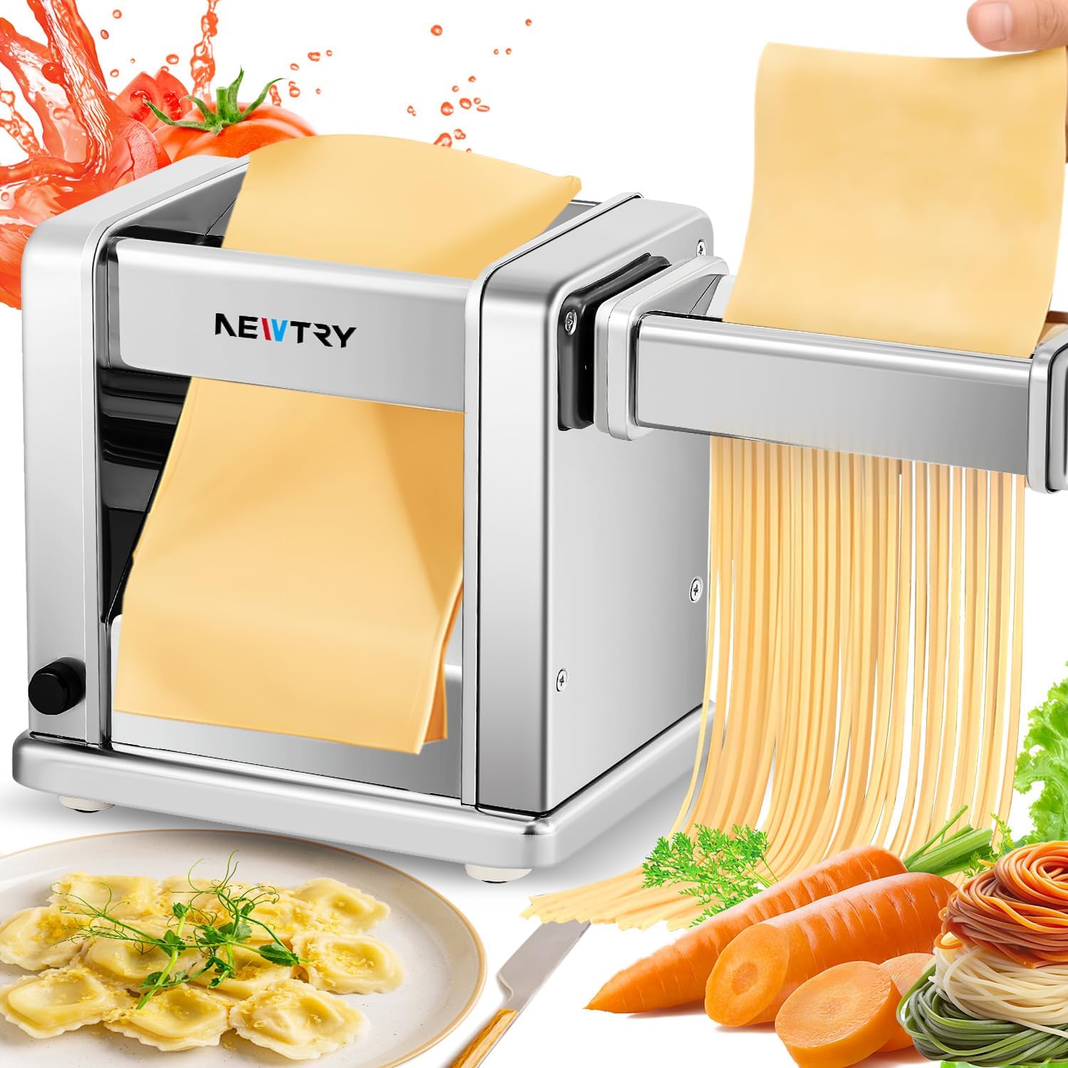 NEWTRY Electric Pasta Maker - 3 Blade Attachments for Perfect Home Pasta