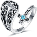 Sterling Silver Turquoise Spoon Ring for Women - Adjustable Vintage